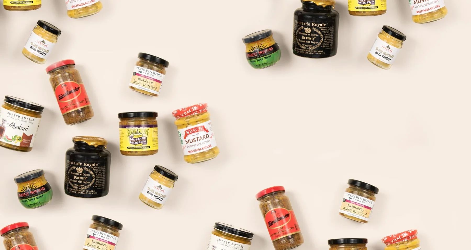 An assortment of mustard products photographed by the official shop