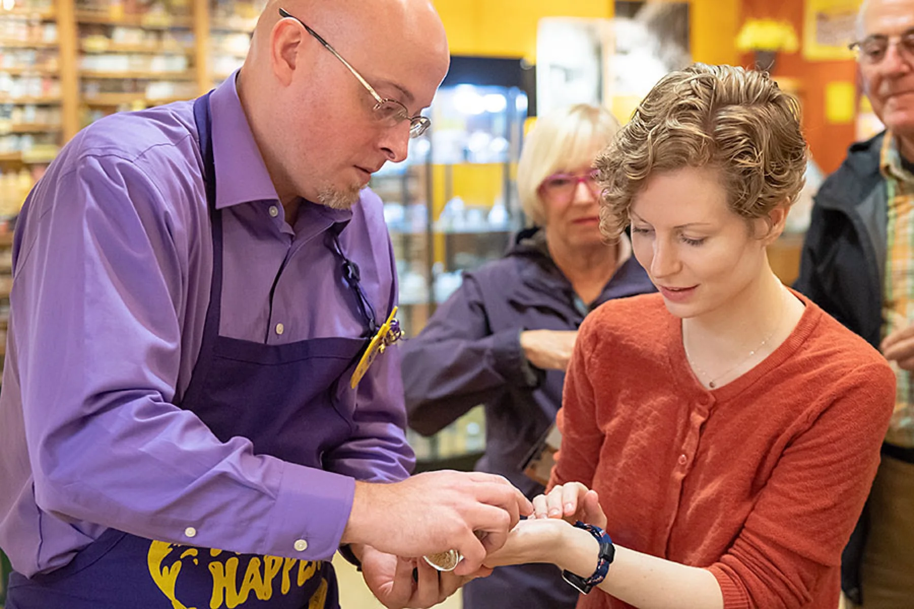 Visitors tasting mustard together at the museum